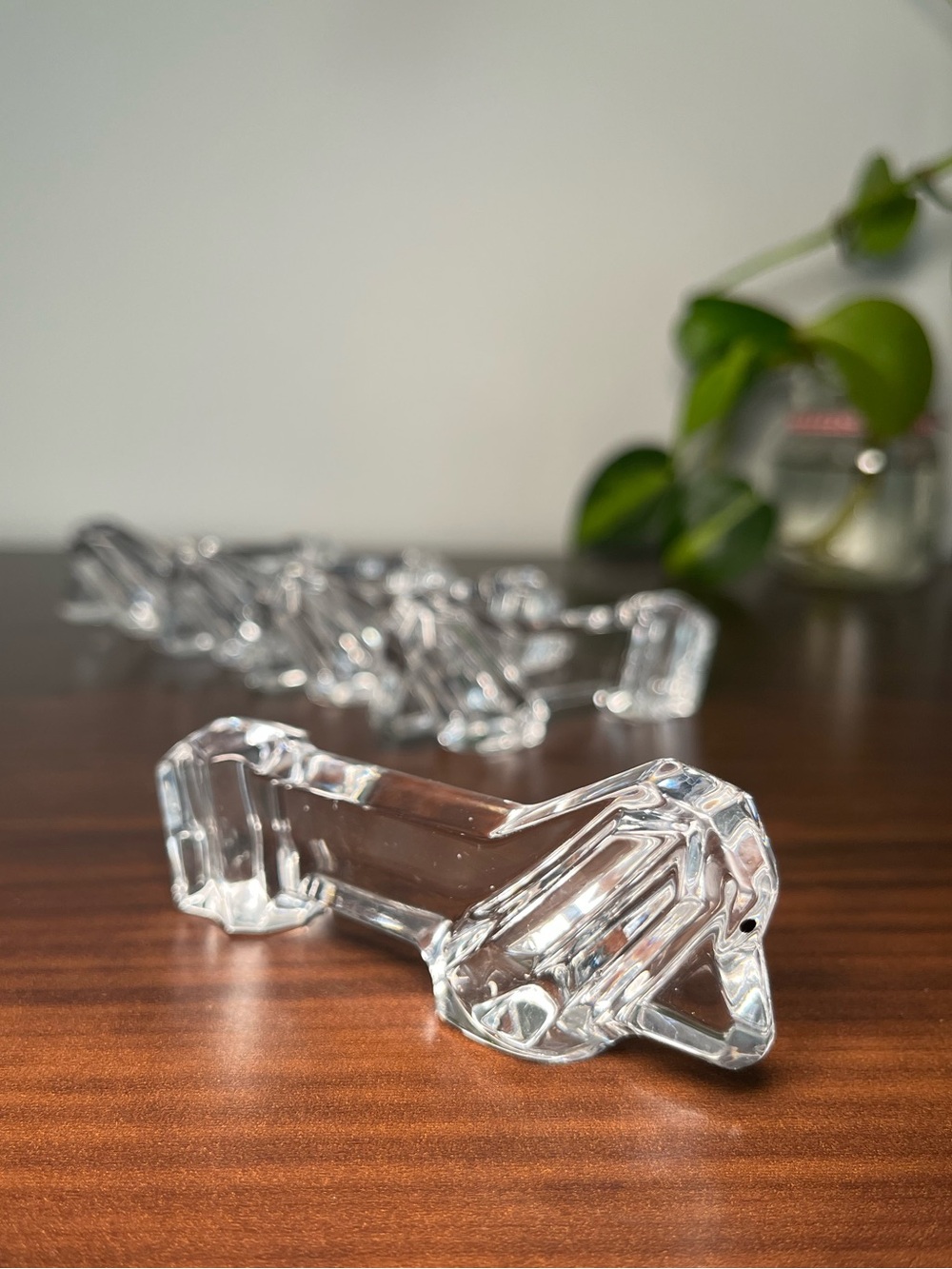 Set of 5 Vintage Dachshund Crystal Knife Rest Art Deco Table Decor MCM Glassware